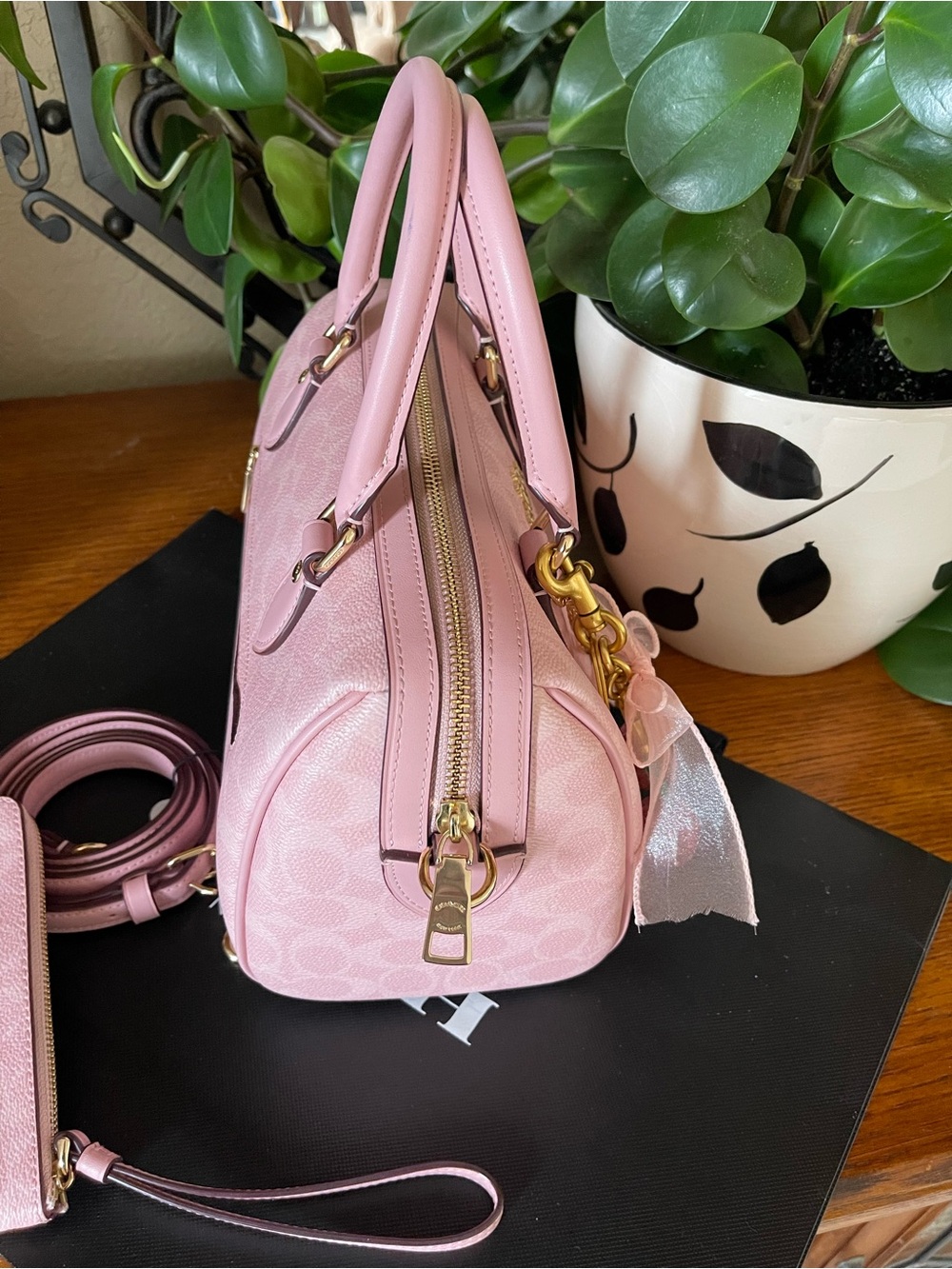 Coach Rowan Satchel in Powder Pink Signature Canvas with Matching Wristlet - Picture 3 of 11